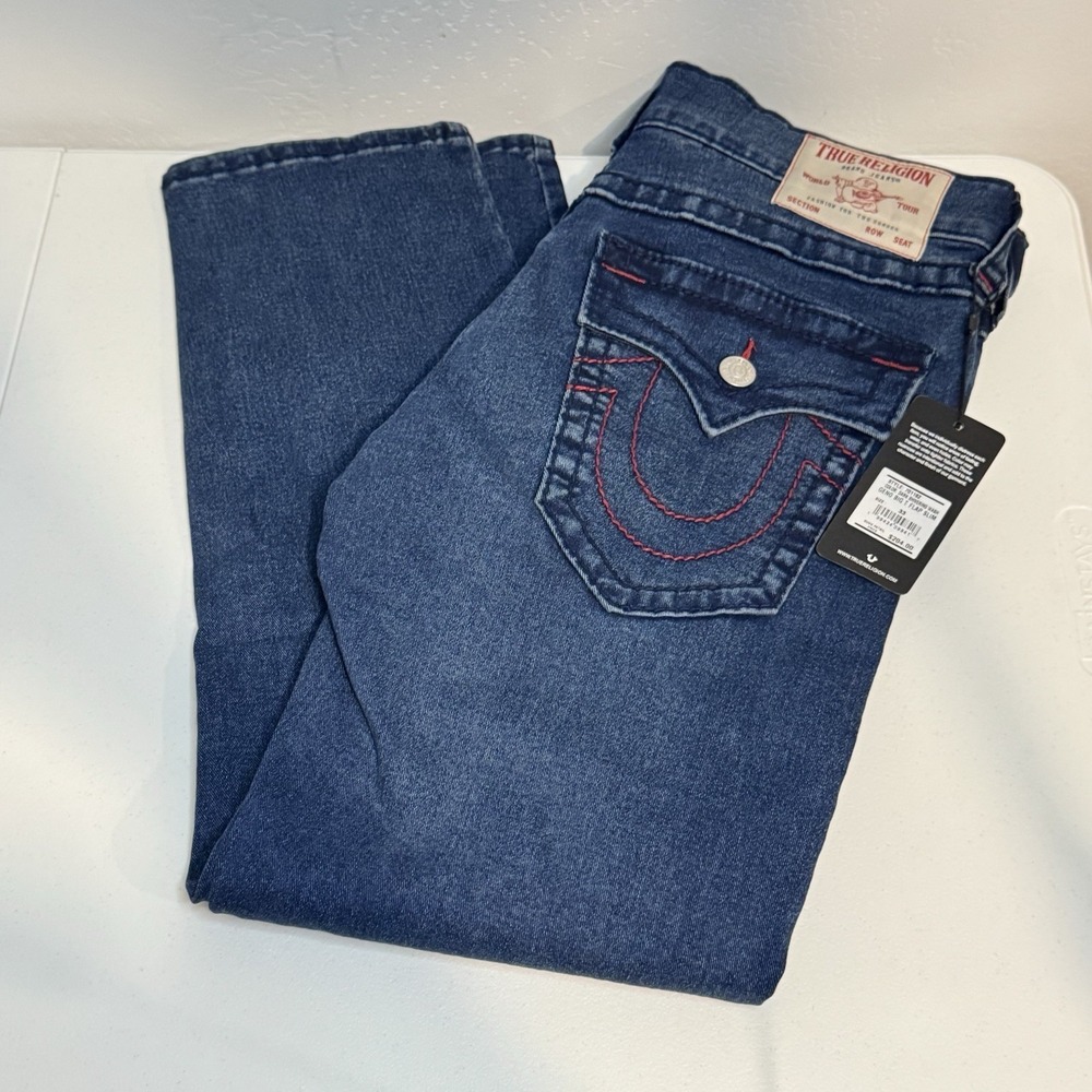 True Religion Jeans GENO Big T Flap Relaxed Slim Mens 33x30 Dark Shivering Wash